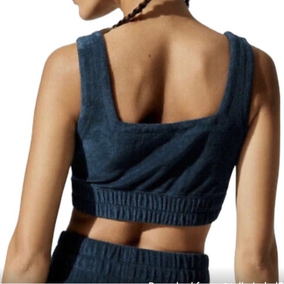 NWT CARBON38 Navy Micro Terry square Neck Twist  SzS -NWT! - Picture 2 of 2